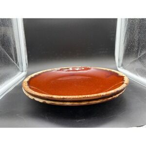 Hull Pottery Mirror Brown Drip Glaze Dinner Plates Oven Proof USA Set of 2